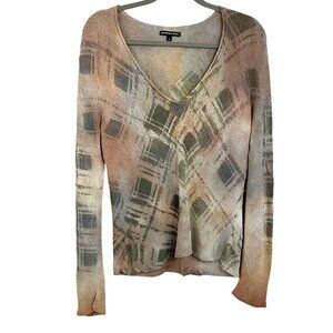 Barbara Who? Brown Tan Tie-Dye Diamond Argyle Knit Sweater Top Artsy Size Large
